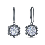 Round Cubic Zirconia Flower Heart Designer Fishhook Earring 925 Sterling Silver