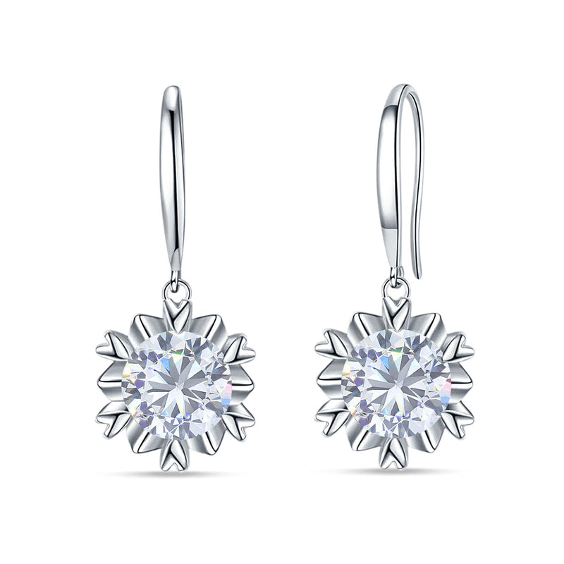 Round Cubic Zirconia Flower Heart Designer Fishhook Earring 925 Sterling Silver