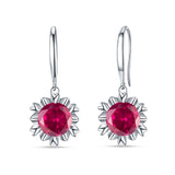 Round Cubic Zirconia Flower Heart Designer Fishhook Earring 925 Sterling Silver