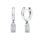 Emerald Cut Solitaire Dangling Hoop Earring Cubic Zirconia 925 Sterling Silver