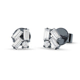 Four Stone Baguette & Round Cubic Zirconia Stud Earring 925 Sterling Silver