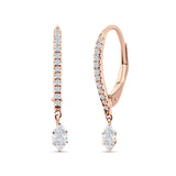 Dangle Hoop 22mm Leverback Earrings Round & Marquoise CZ 925 Sterling Silver