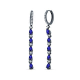 Drop Dangle Oblong Hoop Earring Pear Blue Sapphire CZ 925 Sterling Silver