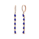 Drop Dangle Oblong Hoop Earring Pear Blue Sapphire CZ 925 Sterling Silver