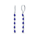 Drop Dangle Oblong Hoop Earring Pear Blue Sapphire CZ 925 Sterling Silver