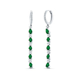 Drop Dangle Oblong Hoop Earring Pear Green Emerald CZ 925 Sterling Silver