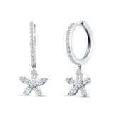 Dangle Drop Floral Star Hoop Earrings Cubic Zirconia 925 Sterling Silver
