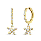 Dangle Drop Floral Star Hoop Earrings Cubic Zirconia 925 Sterling Silver