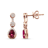 Drop Dangle 19mm Pear Stud Earrings Ruby CZ 925 Sterling Silver