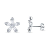 Minimalist 12.4mm Floral Stud Earrings Cubic Zirconia 925 Sterling Silver