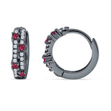 Minimalist 12.7mm Round CZ & Ruby CZ Hoop Earrings 925 Sterling Silver