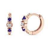 Minimalist 12mm Round CZ & Blue Sapphire CZ Trio Hoop Earrings 925 Sterling Silver