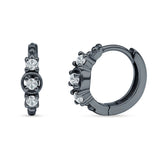 Minimalist 12mm Round Cubic Zirconia Trio Hoop Earrings 925 Sterling Silver