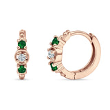 Minimalist 12mm Round CZ & Green Emerald CZ Trio Hoop Earrings 925 Sterling Silver