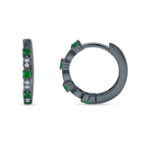 Minimalist 18mm Round Cluster CZ & Green Emerald CZ Hoop Earrings 925 Sterling Silver