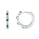 Minimalist 18mm Round Cluster CZ & Green Emerald CZ Hoop Earrings 925 Sterling Silver