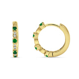 Minimalist 18mm Round Cluster CZ & Green Emerald CZ Hoop Earrings 925 Sterling Silver