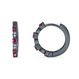 Minimalist 18mm Round Cluster CZ & Ruby CZ Hoop Earrings 925 Sterling Silver