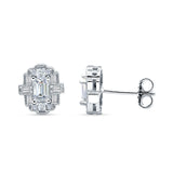 Floral 10.3mm Multistone Stud Earrings Cubic Zirconia 925 Sterling Silver