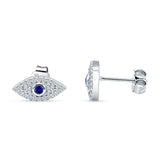 Minimalist 6mm Evil Eye Stud Earrings  Blue Sapphire CZ 925 Sterling Silver