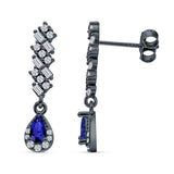 Dangle Drop Pear Stud Earrings Blue Sapphire CZ 925 Sterling Silver