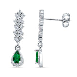Dangle Drop Pear Stud Earrings Green Emerald CZ 925 Sterling Silver