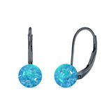 Round 8mm Lab Created Opal Leverback Earrings 925 Sterling Silver