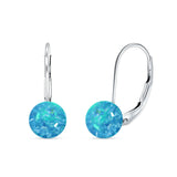 Round 8mm Lab Created Opal Leverback Earrings 925 Sterling Silver