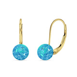 Round 8mm Lab Created Opal Leverback Earrings 925 Sterling Silver