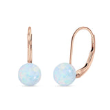 Round 8mm Lab Created Opal Leverback Earrings 925 Sterling Silver