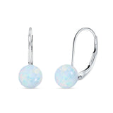 Round 6mm Lab Created Opal Leverback Earrings 925 Sterling Silver