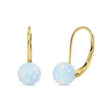 Round 8mm Lab Created Opal Leverback Earrings 925 Sterling Silver