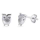 Minimalist 8mm Owl Stud Earrings Evil Eye Cubic Zirconia 925 Sterling Silver