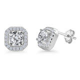 Cushion Cut Stud Earrings 8mm Round Halo Cubic Zirconia 925 Sterling Silver