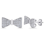 Bow Knot Stud Earring 8mm Cluster Cubic Zirconia 925 Sterling Silver