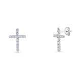 Vintage Style 10mm Cross Stud Earrings Cubic Zirconia 925 Sterling Silver