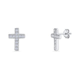 Minimalist 10mm Cross Stud Earrings Cluster Cubic Zirconia 925 Sterling Silver