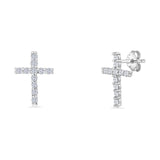 Minimalist 12mm Vertical Cross Stud Earrings Cubic Zirconia 925 Sterling Silver