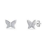 Minimalist 8mm Butterfly Stud Earring Cubic Zirconia 925 Sterling Silver