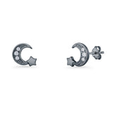 Crescent Moon & Star Stud Earrings