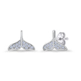 Minimalist 7mm Whale Tail Stud Earrings Cubic Zirconia 925 Sterling Silver
