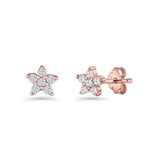 Minimal 3.3mm Star Flower Stud Earrings Cubic Zirconia 925 Sterling Silver
