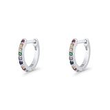 Minimalist 11mm Multicolor Cubic Zirconia Huggie Hoop Earrings 925 Sterling Silver