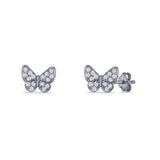 Butterfly Stud Earrings 6mm Cubic Zirconia 925 Sterling Silver