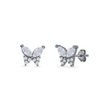 Butterfly Stud Earrings Marquise Cubic Zirconia 925 Sterling Silver
