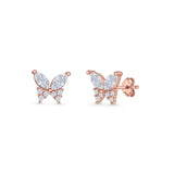 Butterfly Stud Earrings Marquise Cubic Zirconia 925 Sterling Silver