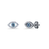 Evil Eye Earrings 6.2mm Floral Blue & Clear Cubic Zirconia 925 Sterling Silver