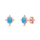 Floral Oval Stud Earring Lab Created White Opal  925 Sterling Silver