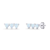 Three Stone Triangular Lab Created Opal Stud Earring 925 Sterling Silver