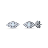 Round Lab Created Opal 6.6mm Marquise Evil Eye Stud Earring 925 Sterling Silver